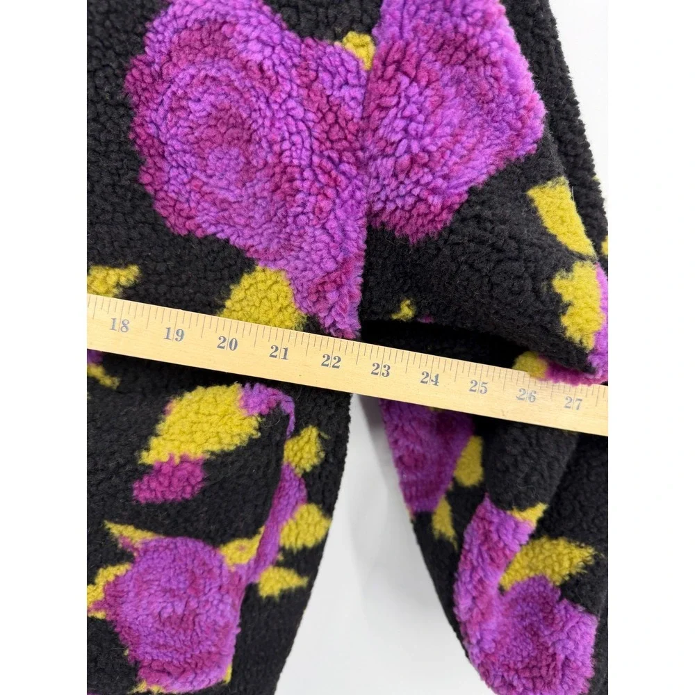 Current Mood loving bloom Floral Sherpa Fleece Jacket sz XS Black Purple green
